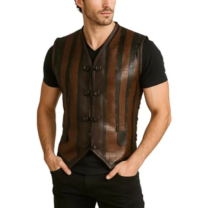 Gilet en cuir pour homme, veste sans manches, style décontracté, gilet de motard, vêtement d'extérieur haut de gamme avec design personnalisé, détails multi-poches - Product Image 1