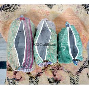 100% Pure Cotton Kantha Fabric Zipper Closure Boho Style Eco-Friendly Durable Lightweight Multi-Function Bag Cosmetic - Product Image 5