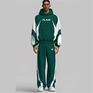 Chándal Deportivo Extra Grande de Felpa de Algodón Verde con Paneles Blancos para Hombre - Product Image 5