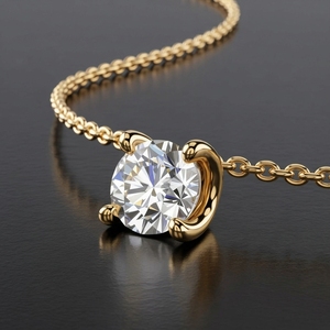 Pendentif Coulissant Solitaire Exquis Style Tension avec Breloque 6mm en Or Jaune 10k 14k 18k, Ornement Quotidien en Or Synthétique CVD HPHT - Product Image 1