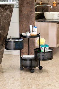 Étagère de cuisine pliable à trois niveaux en acier inoxydable argenté de luxe, finition miroir, sur roulettes - Product Image 4