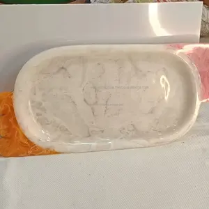 Plato ovalado de resina epoxi de diseño europeo, diseño de mármol y bandeja de servicio de resina de alta calidad al mejor precio de venta - Product Image 1