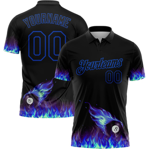 Polo personnalisé Flame 8-Ball pour homme, manches courtes, respirant, vêtements de sport pour les équipes de billard, design imprimé numérique - Product Image 1