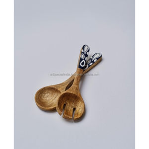 BloomEdge Artistic Enamel <b>Wooden</b> Utensils | Serving <b>Spoon</b> <b>Set</b> with Handcrafted Painted Handles & Natural Mango Wood Finish - Product Image 4