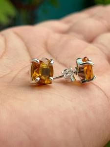 Boucles d'oreilles en citrine facettée, pierre précieuse ovale, argent sterling 925, bijoux délicats faits à la main pour femmes, bijoux fins - Product Image 2