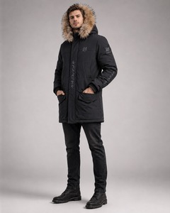NASWEAR <b>Men's</b> Black <b>Long</b> Hooded Puffer <b>Jacket</b> With Fur Trim Windproof Winter Coat Casual Style Zipper Closure Prka <b>Jacket</b> - Product Image 2