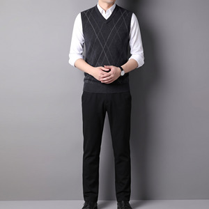 Gilet sans manches tricoté pour homme, motif Argyle, avec logo personnalisé, OEM, en nylon et acrylique, pour l'hiver - Product Image 4