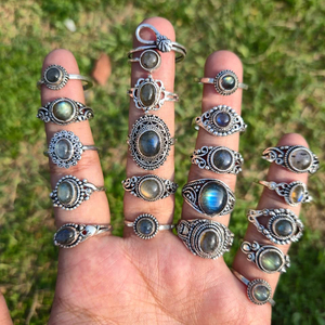 Aurora Flash <b>Labradorite</b> Brass <b>Rings</b> Bezel Setting Bulk Artisan Handmade Silver Plated Bohemia Statement Wholesale Collection - Product Image 5