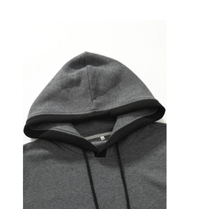 Men's Hooded <b>Sweatshirt</b> Gray Solid Color Knitted Slim Fit Casual Autumn Wear with Pocket and <b>Black</b> Trim - Product Image 3