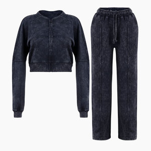 Conjunto Deportivo de Mujer de Manga Larga con Cierre y Lavado Ácido, 100% Algodón Transpirable, Sudadera con Cuello Redondo y Pantalón, Directo de Fábrica - Product Image 1