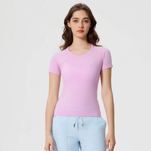 Débardeur de sport pour femme 2026, coupe ajustée, manches courtes, respirant, écologique, en tissu tissé Spandex/Nylon, séchage rapide, idéal pour l'été - Product Image 6