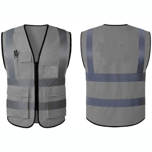Gilet de sécurité réfléchissant en polyester fluorescent à multiples poches avec fermeture éclair, gilet de sécurité réfléchissant en maille, vêtements de travail de construction - Product Image 6