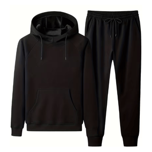 Ensemble de survêtements pour hommes à capuche, style streetwear, très tendance, en molleton de coton gris, décontracté - Product Image 3