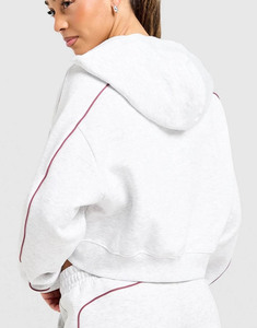 Ensemble de survêtement deux pièces pour femme, grande taille, personnalisé, gris, avec sweat à capuche et pantalon de jogging large à passepoil, respirant, style streetwear - Product Image 2