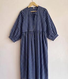 Blue Plaid Maxi <b>Dress</b> With Puff Sleeves Turn-down Collar <b>Loose</b> Fit Casual Summer <b>Dress</b> 100% Cotton Woven Fabric Casual <b>Dresses</b> - Product Image 3