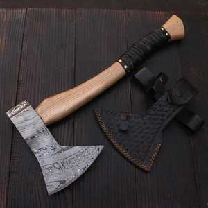Professional Handmade Hand Forged Damascus Steel Functional Bearded Outdoor <b>Axe</b> <b>Wood</b> Handle Handmade Viking Tomahawk <b>Axe</b> Gift - Product Image 4