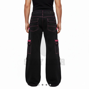 Pantalones Cargo Negros Personalizados Stay Deer, Estilo Gótico Punk, de Primavera, Tejido de Peso Medio, Corte Holgado, Moda Urbana, Poliéster/Algodón, Secado Rápido - Product Image 4