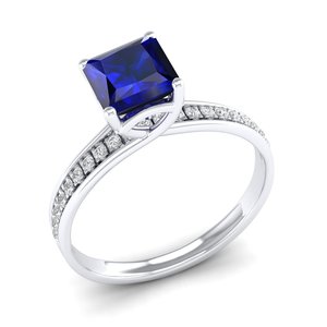 Anillo REYES de Oro Blanco de 14K/18K de Primera Calidad con Zafiro Azul de Corte Princesa de 1.25Ct para Mujer, Joyería con Diamantes Certificados por IGI - Product Image 2