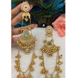 Magnifiques boucles d'oreilles pendantes en laiton plaqué or de haute qualité, avec double moissanite kashmirienne, tendance, pour femmes, pour soirées et fêtes, ÉTONNANTES - Product Image 2