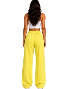 Pantalon de jogging ample taille haute jaune citron pour femme, personnalisé par le fabricant, style décontracté pour le quotidien - Product Image 2