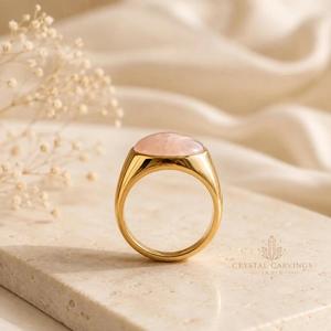 Natural Rose Quartz <b>Ring</b> 5 Carat Oval Pink Gemstone Signet <b>Ring</b> Bezel Set Women <b>Statement</b> Jewelry Custom Gold Plated <b>Silver</b> <b>Ring</b> - Product Image 3