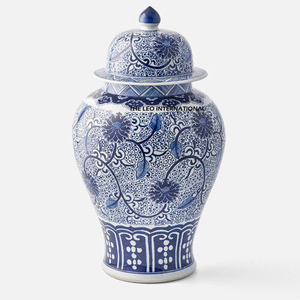 High Demanded Aluminum Metal Round Shape Blue and White Finished Decorative <b>Ginger</b> <b>Jar</b> Best Seller Unique Product - Product Image 1