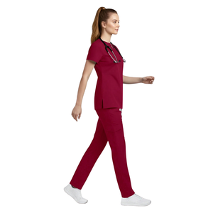 Tenue Médicale Unisexe : Blouse à Manches Courtes Col V et Pantalon Cargo pour Soins Infirmiers, Hôpital, Santé, Médecin, Infirmière – Tissu Tissé Ajusté - Product Image 4