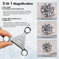 Metal Pocket Magnifier Triplet Lens 18mm Magnifying Glass 10x 15x 20x Leather Case for Jewelry Repair Reading Gem Inspection