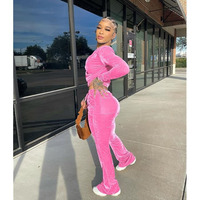 Ensemble de survêtement en velours pour femmes, pantalon évasé, ensemble de détente, ensemble de survêtement 2 pièces assorti, style Juicy, tenue confortable, vêtements personnalisés