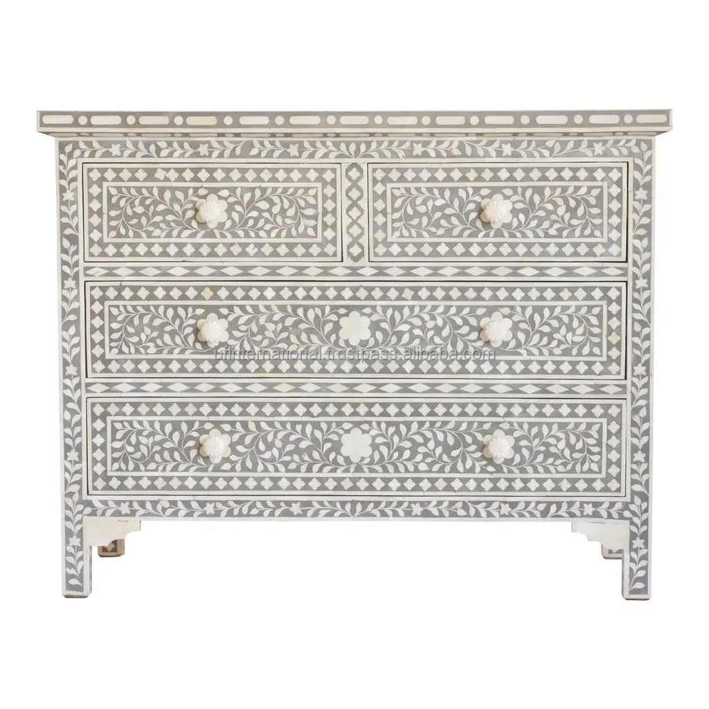 Indian Handcrafted Bone Inlay Drawer Chest Furniture from India Bone Inlay Furniture living room table ware use