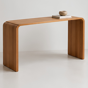 Modern Teak Wood Console <b>Table</b> with Seamless Curved Waterfall <b>Edge</b> Design - Product Image 1