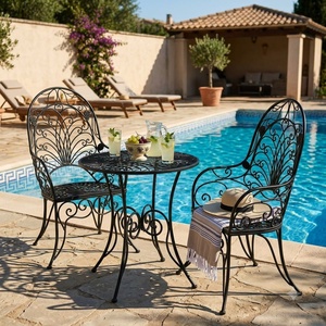 Heavy Duty Wrought Iron European Design 2-Seater Patio Dining Set Weather Resistant Outdoor <b>Garden</b> Furniture <b>Table</b> and Chairs - Product Image 3
