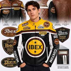 Chaqueta de Cuero de Vaca de Primera Calidad con Cuello Alto y Bloques de Color en Dos Tonos, Estilo Racer, con Apliques Bordados Personalizados para Hombre - Product Image 2