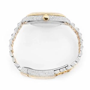 Montre de luxe Shanghai à mouvement quartz, style diamant, avec moissanite, cadran en nacre, bicolore or, verre serti, pour hommes et femmes - Product Image 5