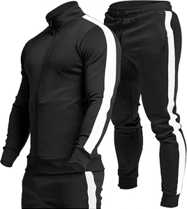 Ensemble de survêtement athlétique pour homme, veste à fermeture éclair intégrale avec col montant et pantalon de survêtement à rayures latérales, pour la salle de sport, la course à pied et les tenues décontractées - Product Image 2