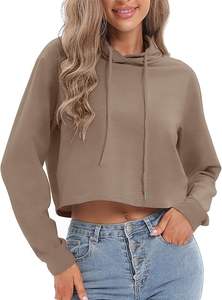 Sudadera con capucha corta ajustada para mujer, top de moda con cordón y manga larga - Product Image 3