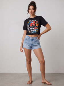 Camiseta Corta Personalizada para Mujer, Informal, de Poliéster/Algodón, con Estampado Gráfico, Manga Corta, Venta al Por Mayor - Product Image 6