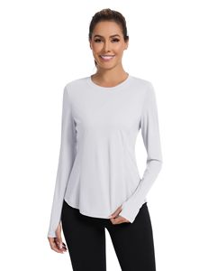 Ropa de pesca para mujer, camisa de pesca blanca de manga larga con protección solar UPF 50, de secado rápido, top tipo jersey de color sólido para adultos - Product Image 1