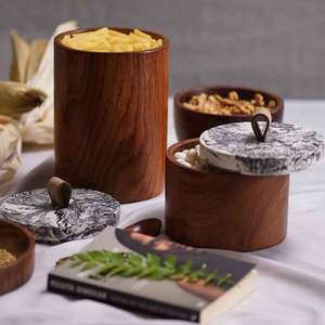 Sustainable Mango Wood Enamel Printed <b>Jar</b> <b>for</b> Dry Food <b>Storage</b> Wooden <b>Kitchen</b> Item - Product Image 3