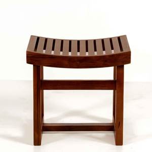 Taburete de madera maciza de estilo moderno de mediados de siglo, con asiento curvo de listones, banco de madera pequeño para sala de estar y baño, venta al por mayor - Product Image 2