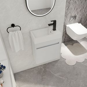 18-Inch <b>Floating</b> <b>Wall</b>-Mounted Bathroom Vanity with White Resin Sink and Soft-Close Cabinet Door - Product Image 5