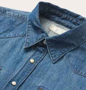 High Quality Long Sleeve Mens Western <b>Cowboy</b> Shirt Custom Logo Horn Button Plaid Cotton Denim <b>Top</b> - Product Image 3