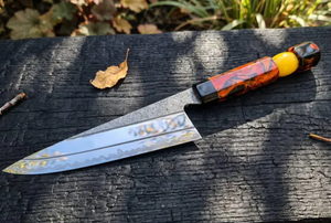 Couteau de chef japonais forgé à la main LEGACY BLADES, lame en acier carbone, manche en bois, finition haute brillance, ambidextre, motif Damas - Product Image 5