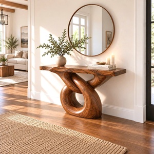 Table d'entrée en bois massif, table murale décorative pour l'entrée, sculptée à la main - Product Image 3
