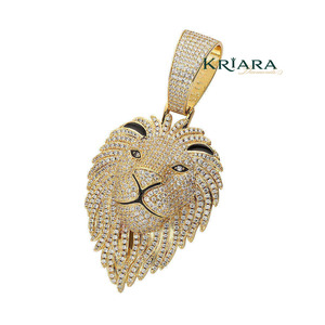 Gold Plated Lion Head Pendant With Crystal Rhinestones Hiphop Charm For <b>Men</b> Animal Themed Jewelry - Product Image 6