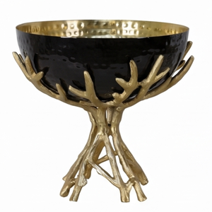 Bol décoratif en corne de cerf noir doré de qualité supérieure avec finition martelée, idéal pour la présentation sur table, artisanat métallique fait main - Product Image 4