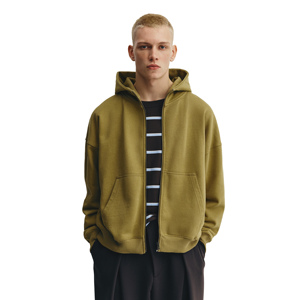 Sudadera con capucha para hombre, corte holgado, con cremallera, 100% algodón polar, color liso, ecológica, antipilling, transpirable, con bolsillos, para invierno - Product Image 1