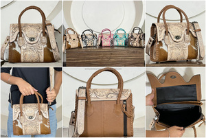 Bolsos de mano mini de cuero repujado de vaca, superventas 2026, para mujer, con diseño floral, bandolera de piel con pelo, bolsos de mano cruzados. - Product Image 3