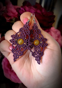 Pendientes Boho de Macramé con Plata de Ley, Piedra de Ámbar Natural, Hechos a Mano, Nudos Morados, Estilo Étnico, Colgantes Dorados para Mujer, Aniversario - Product Image 6