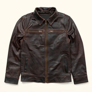 Veste en cuir marron foncé pour homme, style Cafe Racer, vintage, pour motard, fermeture éclair, cuir véritable, veste moto, vente en gros OEM - Product Image 1
